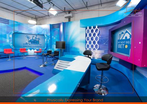Brand Plus TV Studio Set Design and Build Newsroom set Event Management